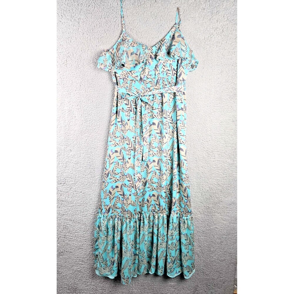 MM Couture Maxi Dress Large Jade Green Feather Ruffle Smocked Waist Boho Trendy - Picture 13 of 13